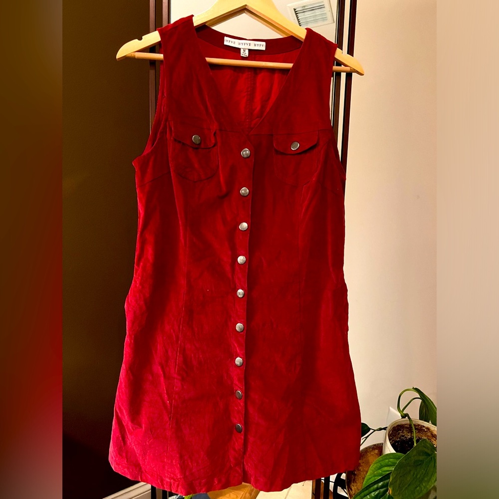 Hyfve Maroon Corduroy Sleeveless Button Down/ Snap Front Dress Size Medium